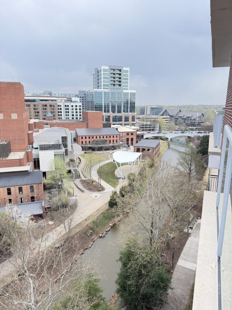 Downtown Greenville South Carolina skyline overlooking the Reedy River and Falls Park