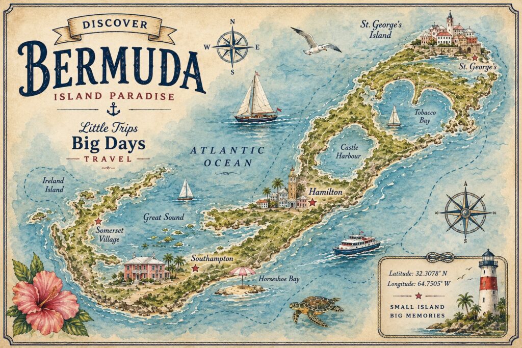 Vintage illustrated map of Bermuda island