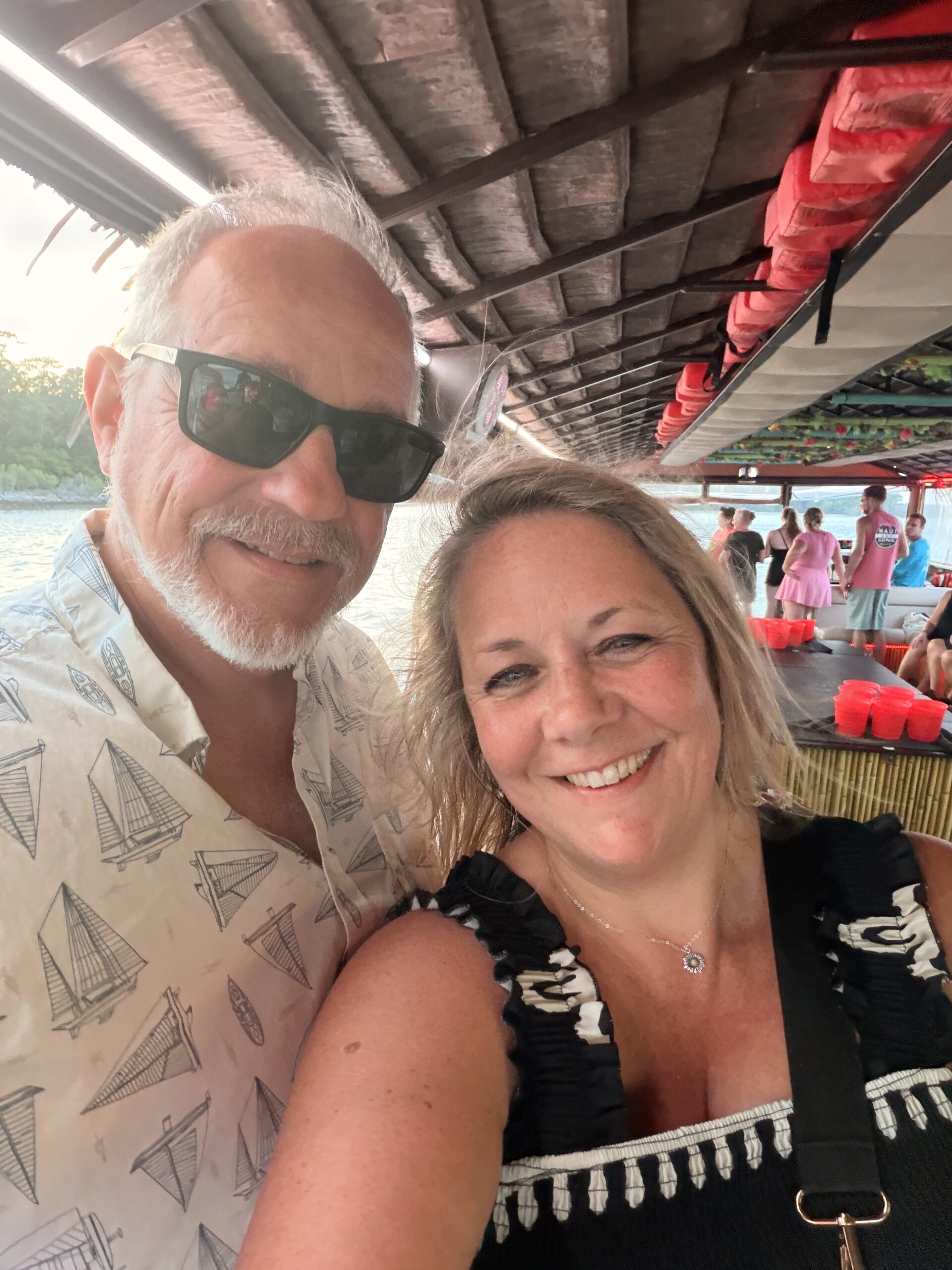 Cindy and Nelson enjoying the PonTiki sunset party cruise in Myrtle Beach, South Carolina.