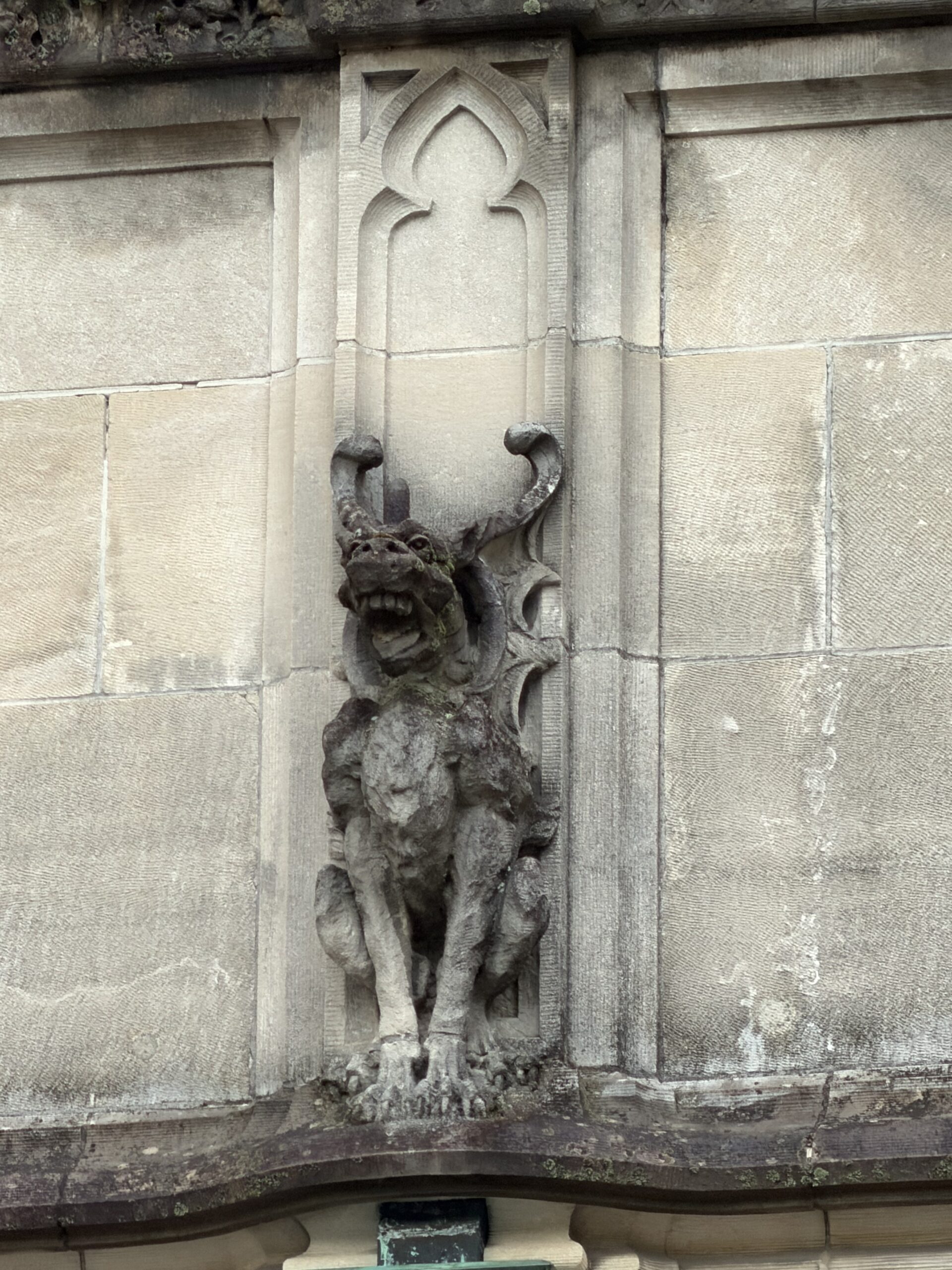 Gargoyle carving on Biltmore House's exterior stonework