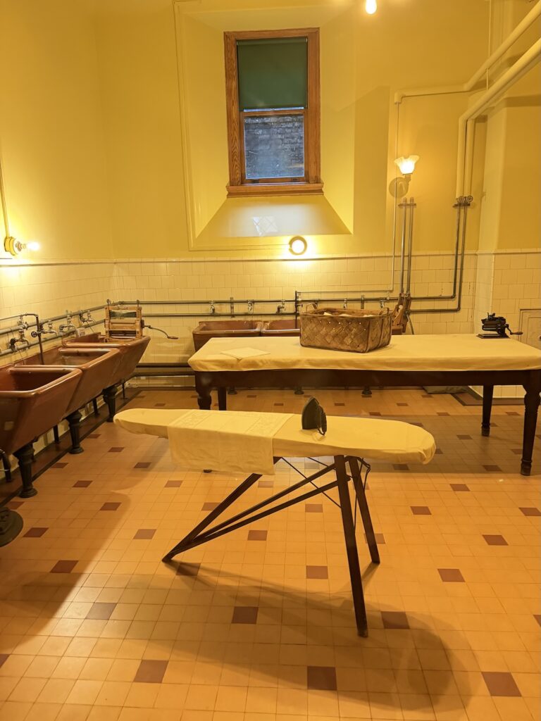 Laundry room sinks and ironing equipment in the Biltmore House basement