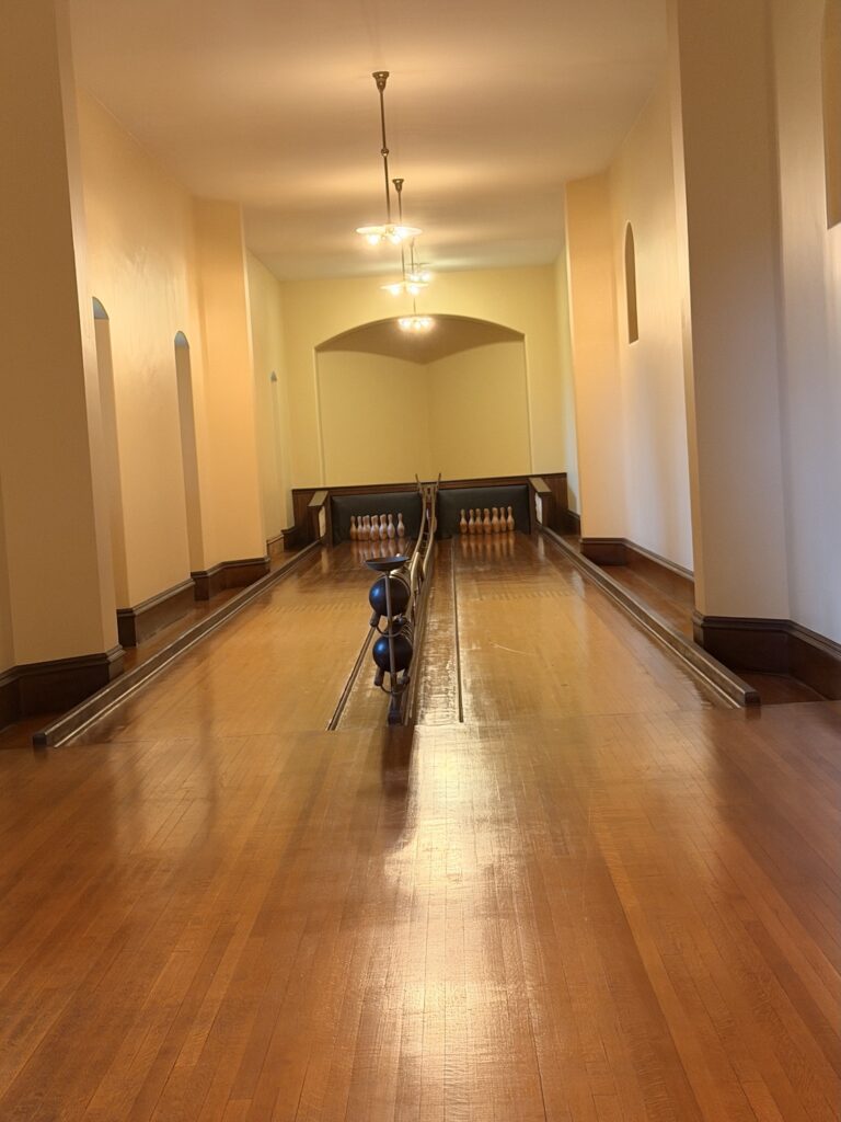 Vintage two-lane bowling alley in the Biltmore House basement